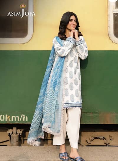 White Blue Printed Lawn 3PC Suit 2024 - Free COD - S M L XL