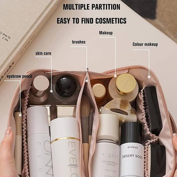 Multifunctional Portable Large Capacity Travel Cosmetic Bag with Handle Makeup Organizer Bag Storage Makeup Bag Waterproof PU Leather Travel Toiletry Bag for Women