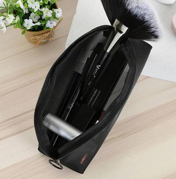Portable Cosmetic Makeup Skin Care Beach Wash Travel Bag Pouch Organizer Bag Makeup Brushes Pouch Black Transparent Mesh Wash Bag
