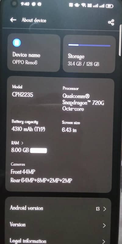 OPPO RENO6 8/128 with box. snapDragon processor Ammulate Display