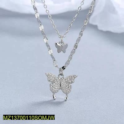 Silver Butterfly Double layer  Necklace for women