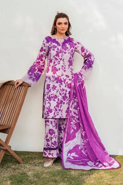 Purple Dogital Print Lawn 3 Pcs Set