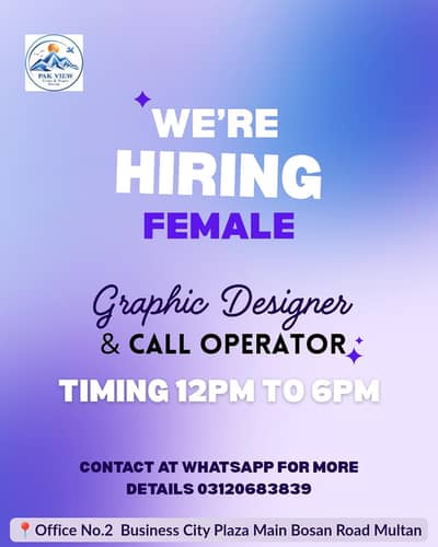 We're Hiring Female Graphic designer + calls Operator