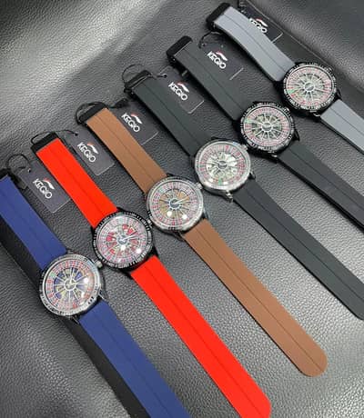 Roulette Dial Watch Blue black and brown silicone strap