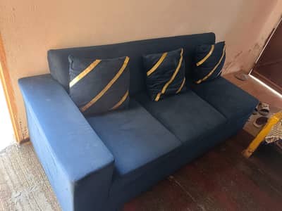 L Shape Blue Velvet Used Sofa Set Just like New
