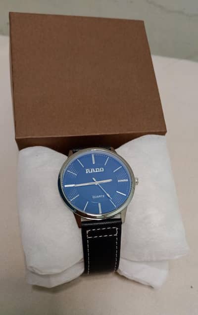quality men ' s watch  blue dilal leather strap