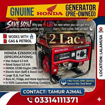 honda 5 kw patrol & sui gas  Generator