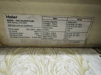 Haier Ac Air Conditioner 1.5 Ton Home Used