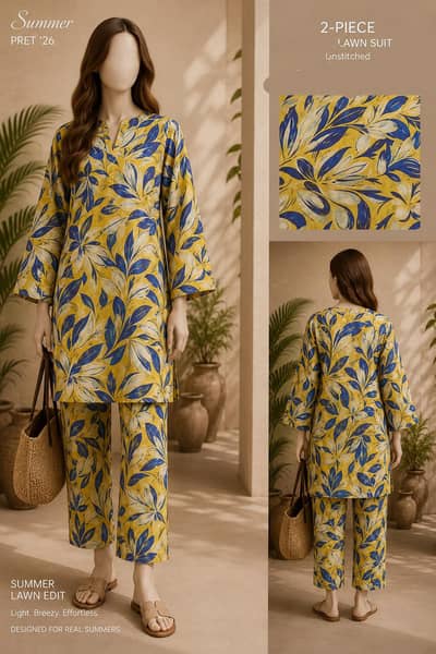 2 pc unstiched co-ord lawn suit