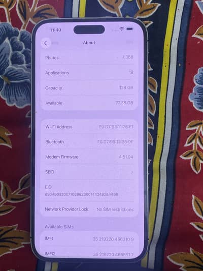 iPhone 14 Pro Max 128 GB NON PTA