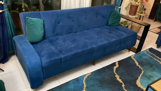 Sofa Cum Bed – Velvet Blue – Good Condition