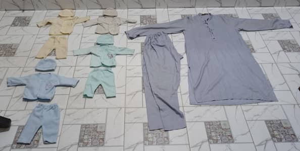 1 Men Shalwar Qameez and BabY full 4 clothes