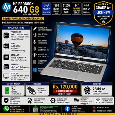 HP ProBook 640 G8 Ci5 11th Gen 16GB RAM 512GB SSD 14' FHD IPS Laptop