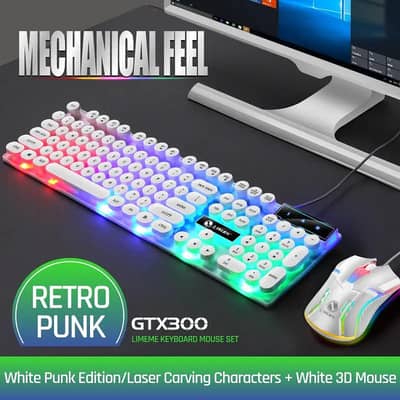 Punk Retro RGB Keyboard & Mouse Set USB Wired