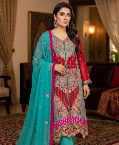 Embroided 3 piece women dress