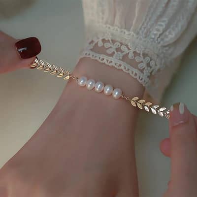 Leaf Pearl Gold Bracelet for Girls