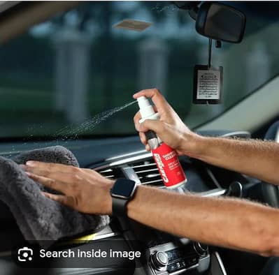 car interior cleaning with ribbon polish door step
