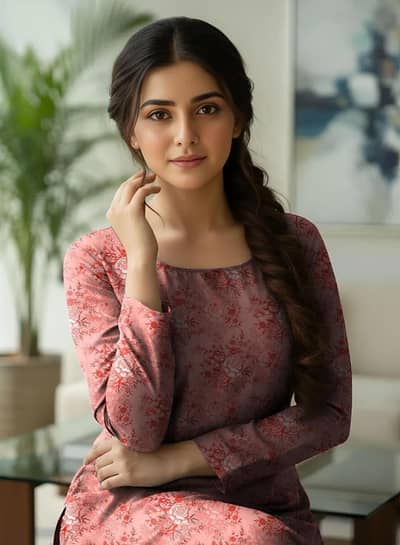 Pakistani Embroidered Long Sleeve Kurta in Pink