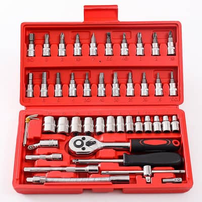 46-Piece Socket Wrench tool kit with complete box allow to open parcel