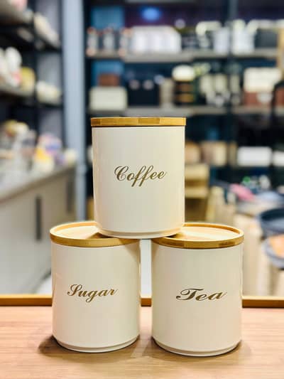 tea coffee sugar jars bread basket