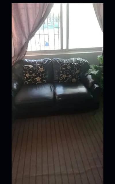 full black pure leather 7 seater sofa set