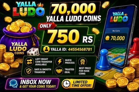 70K Yalla Ludo Coins Only 750 RS | Left Right Transfer Available