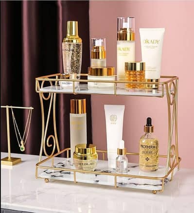 Golden Double Layer Makeup Rack with No Leak Storage