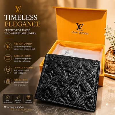 LV Style Premium Leather Wallet With Box – Luxury Black Wallet