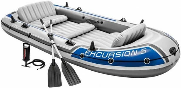 Intex Excursion Inflatable 5 Person Boat  with Aluminium Oars and Pump