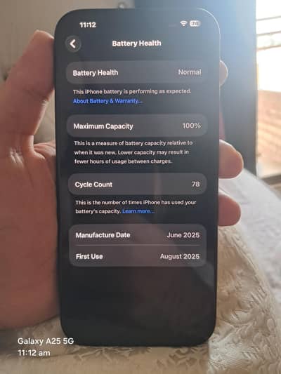 I Phone 16 pro max 78 cycle with valid warranty