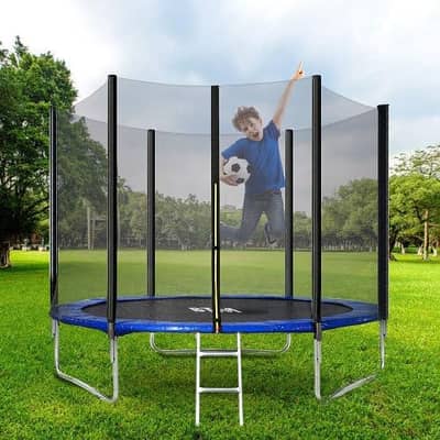 10ft Kids Trampoline with Slide, Safety Encloser Netting and ladder