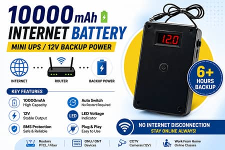 WiFi Router Power Backup UPS | 12V Internet Battery 10000mAh