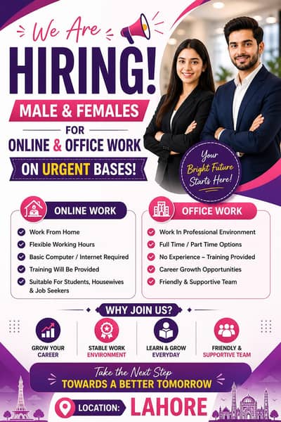 Hiring Males and females  on urgent bases