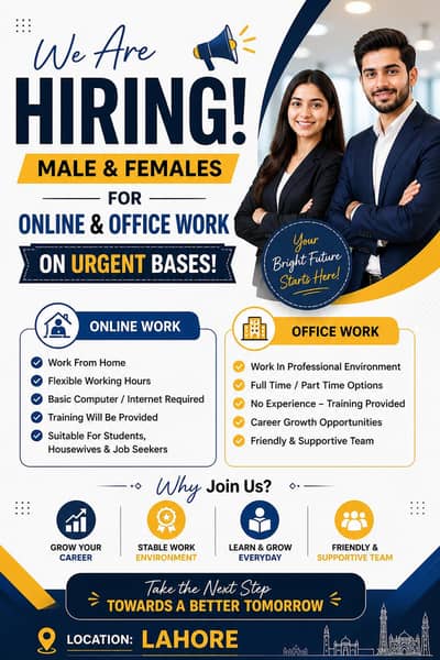 Hiring Males and Females on urgent bases