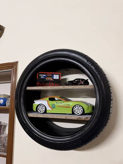 Wall decor with shelves car tyre