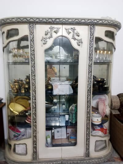 white show case with glass