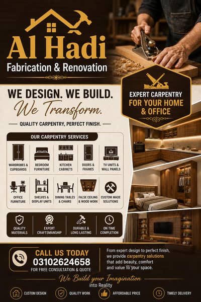Carpenter & Wood Work Services - Kitchen - Wardrobe - Bed - Door Slid