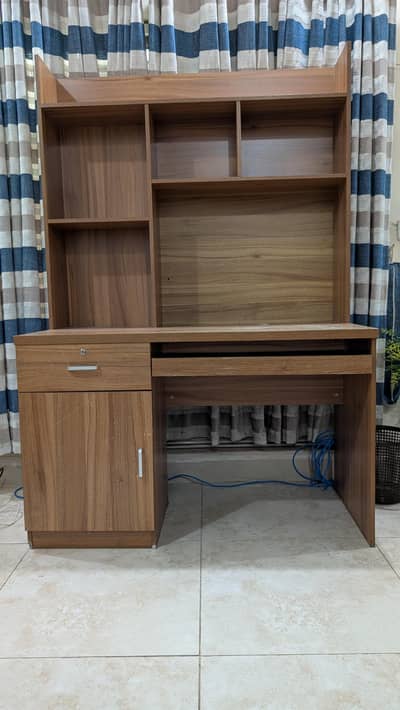 Wooden Study Desk with Shelves and Drawers