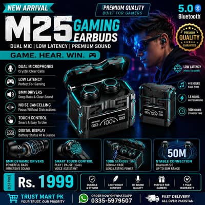 M25 Gaming Earbuds Bluetooth 5.0 Wireless Earbuds With Dual Mic