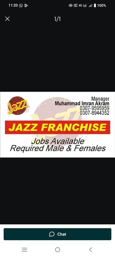 Jazz Franchise per job k leay larko or larkio ki zarorat hai
