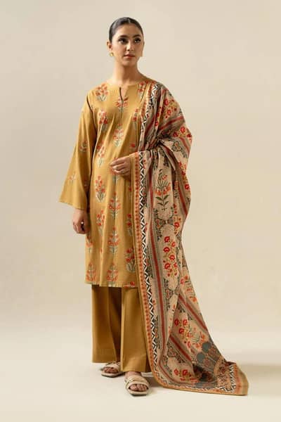 Women's Printed Khaddar Kurta Set with Printed Dupatta
