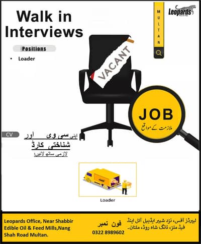In House staff required in Leopards werehouse multan