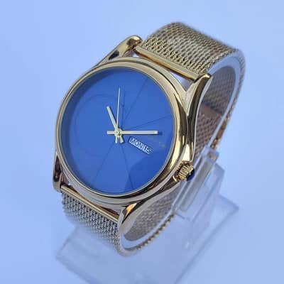 Men's Stainless Steel Analog Watch Blue Gold Mesh Band