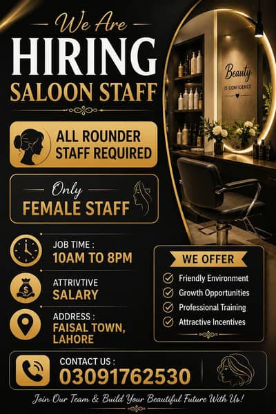 Urgent Hiring Beautician / Salon All Rounder Female Staff / Jobs