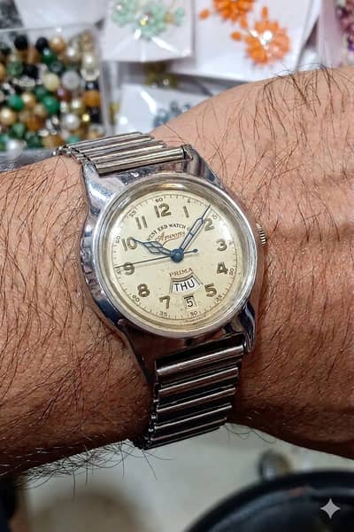 West End Watch Hand Winding Day/Date Excellent Golden Machine