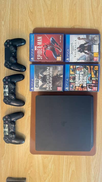 Sony PS4 Slim 1TB Bundle | 2 Original Controllers + 4 Games | Perfect