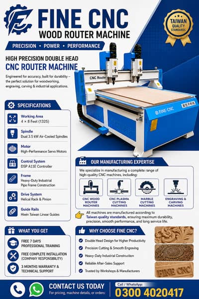 Blue & White Combo 4×8 ft Double Head Industrial Wood Router