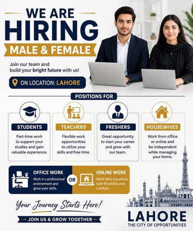 we are hiring male and female on urgent bases