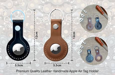 Handmade Genuine Leathe Apple Air Tag Holder Black & Brown