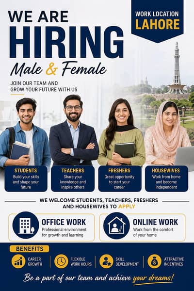 hiring male and female for office and online work